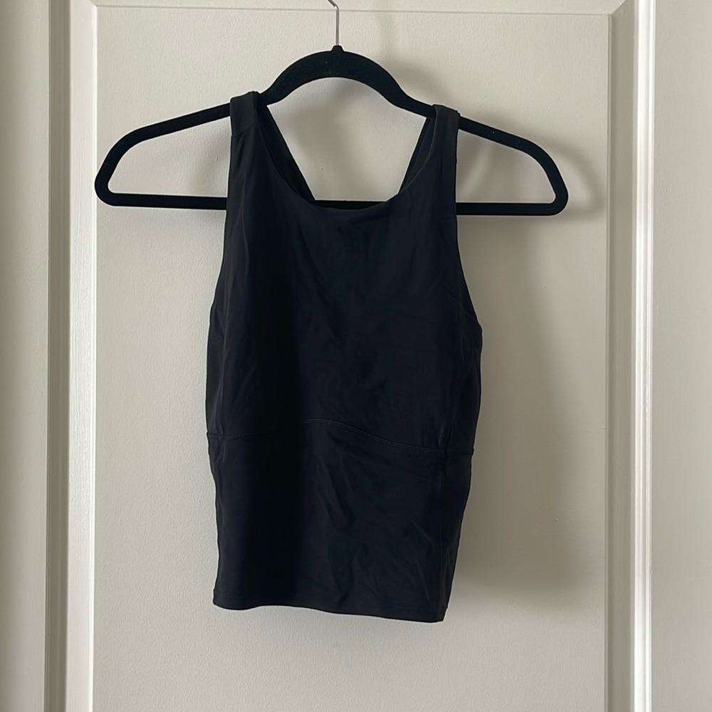 Lululemon Black high neck Tank top with cross cross back and built in bra
